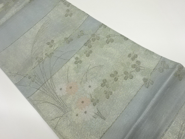 JAPANESE FUKURO OBI FOR SUMMER / WOVEN AUTUMN FLOWERS